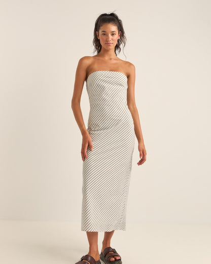 DALIA BIAS MIDI DRESS NAVY STRIPE