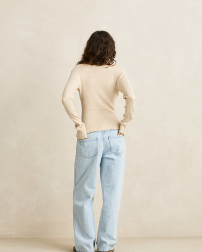 ESSENTIAL LONG SLEEVE KNIT TOP white marle