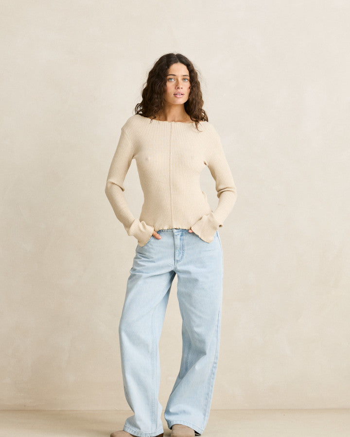 ESSENTIAL LONG SLEEVE KNIT TOP white marle