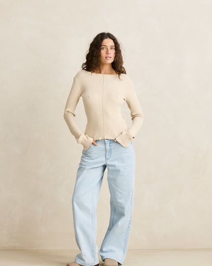 ESSENTIAL LONG SLEEVE KNIT TOP white marle