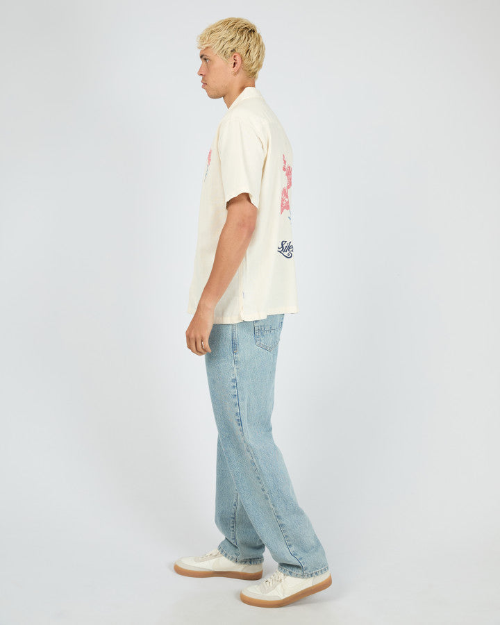 FLORAL CROSS STITCH SS SHIRT nat