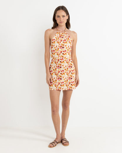 HAVEN FLORAL HALTER MINI DRESS RED