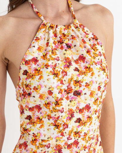 HAVEN FLORAL HALTER MINI DRESS RED