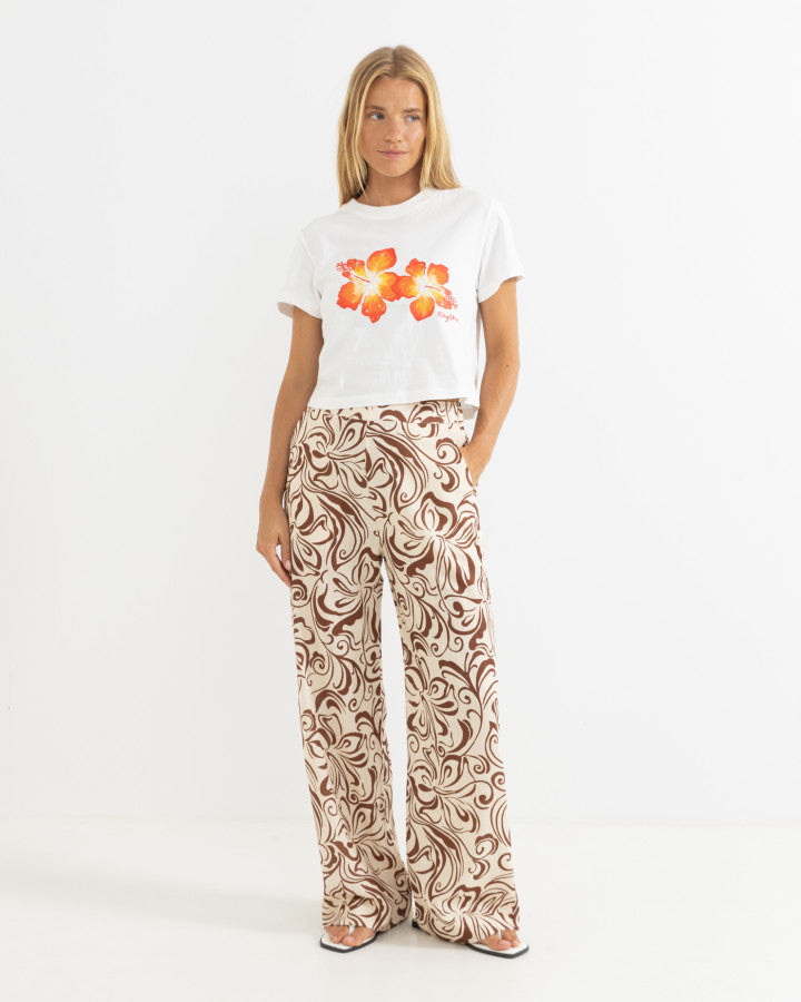 HIBISCUS FLORAL CROP CREW TEE white