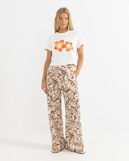 HIBISCUS FLORAL CROP CREW TEE white