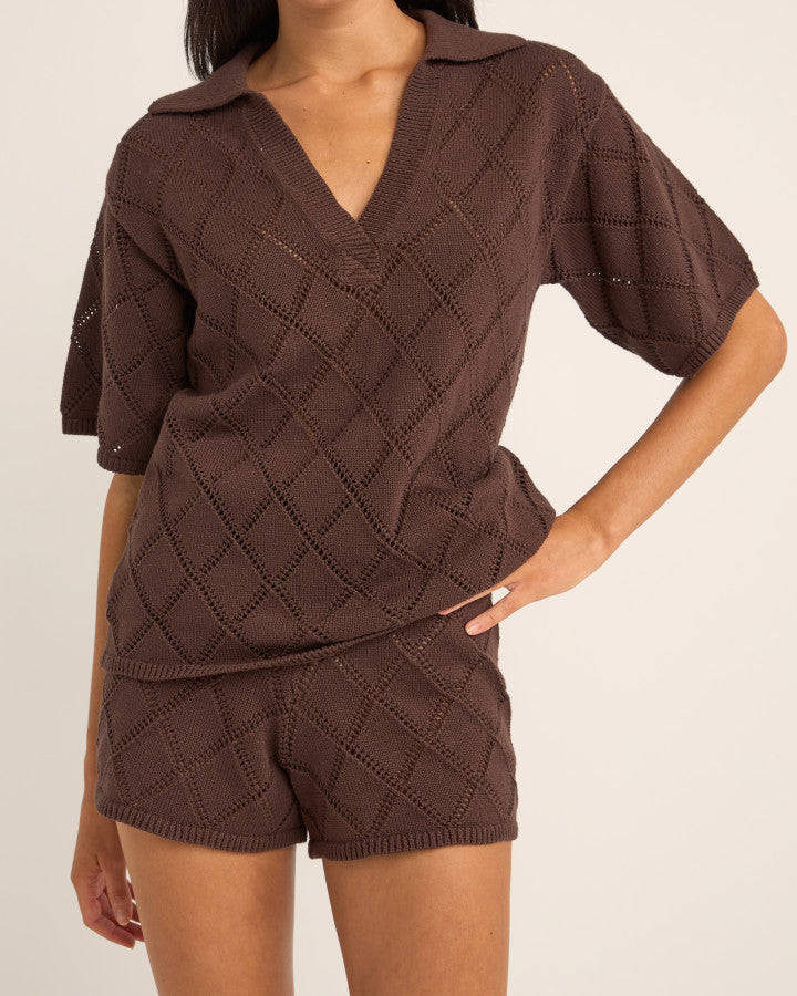 ISLANDER COLLARED KNIT SHIRT CHOCOLATE