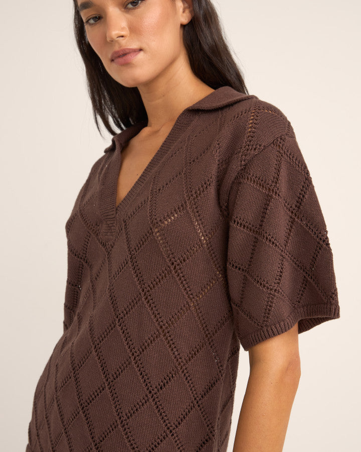 ISLANDER COLLARED KNIT SHIRT CHOCOLATE