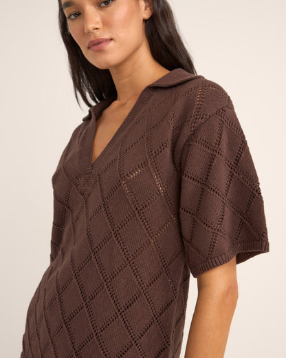 ISLANDER COLLARED KNIT SHIRT CHOCOLATE