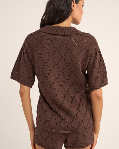 ISLANDER COLLARED KNIT SHIRT CHOCOLATE