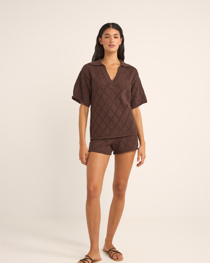 ISLANDER COLLARED KNIT SHIRT CHOCOLATE