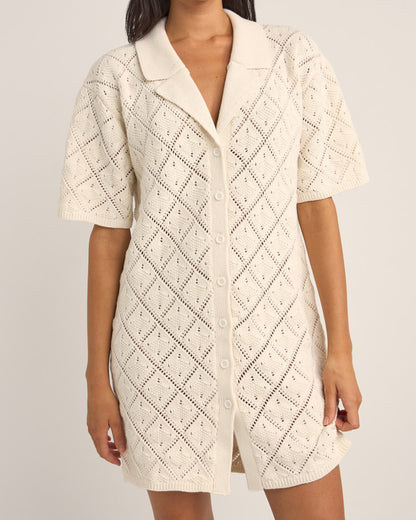 JAFFA KNIT SHIRT DRESS WHITE