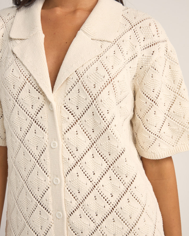 JAFFA KNIT SHIRT DRESS WHITE