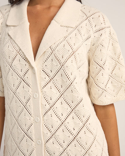 JAFFA KNIT SHIRT DRESS WHITE