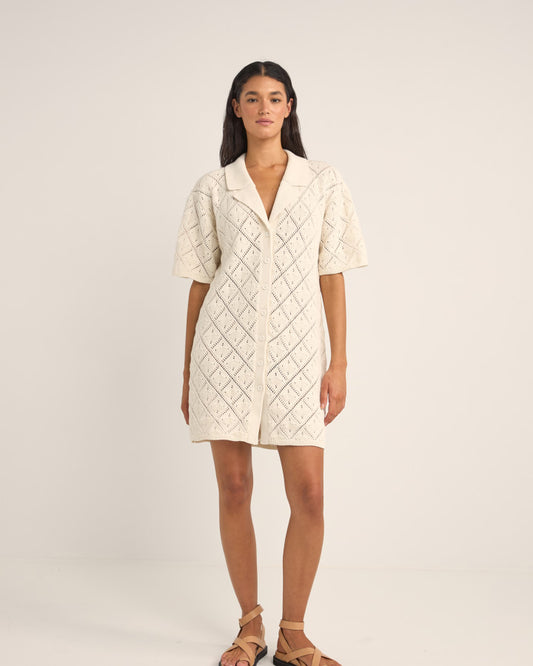 JAFFA KNIT SHIRT DRESS WHITE