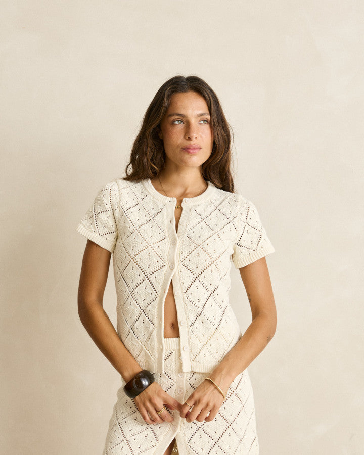 JAFFA SHORT SLEEVE CARDIGAN sand