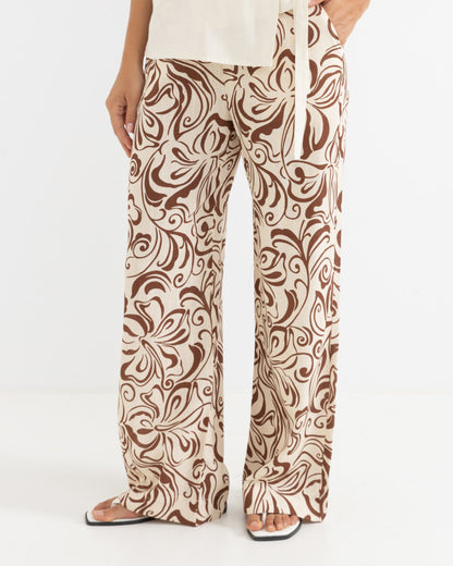 KAI FLORAL WIDE LEG PANT chocolate