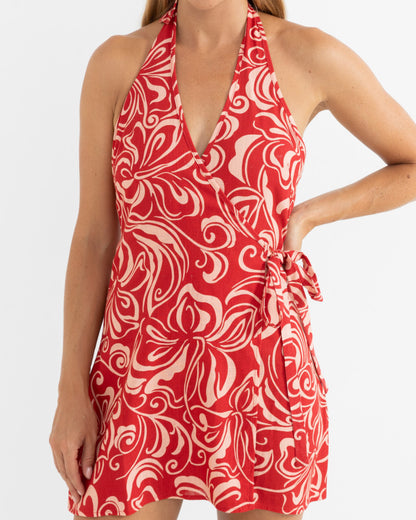 KAI FLORAL WRAP MINI DRESS pink