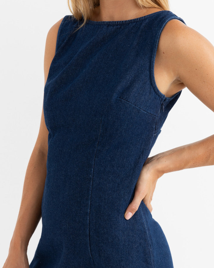 KENDRICK DENIM MINI DRESS dark wash