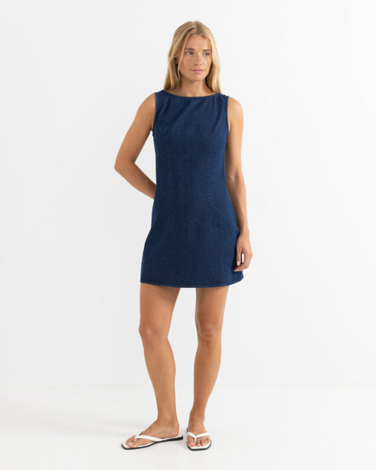 KENDRICK DENIM MINI DRESS dark wash