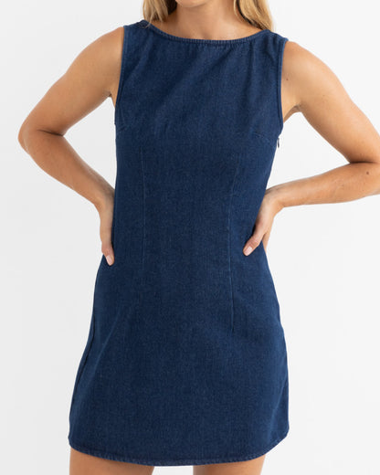 KENDRICK DENIM MINI DRESS dark wash