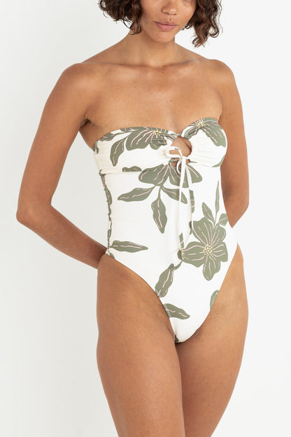 KIA FLORAL TIE FRONT ONE PIECE GREEN
