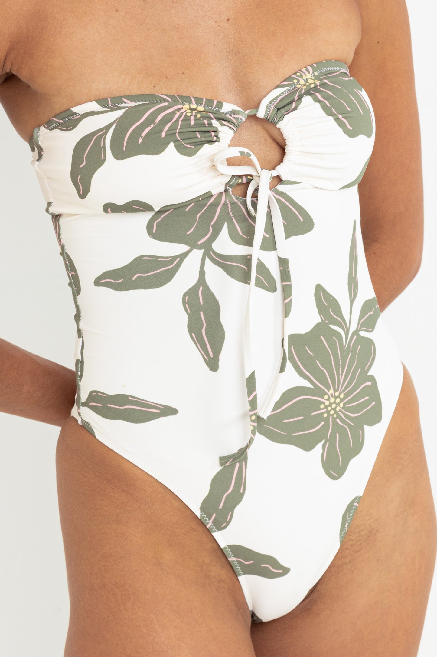 KIA FLORAL TIE FRONT ONE PIECE GREEN