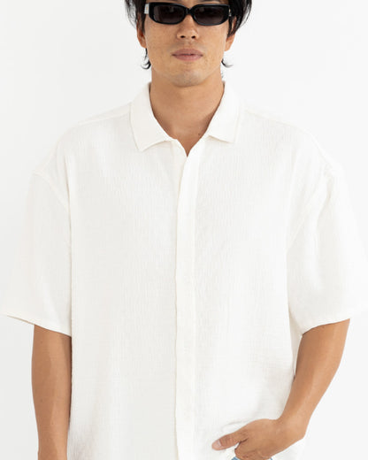 LEADS RELAXED CHECK SS SHIRT WHITE