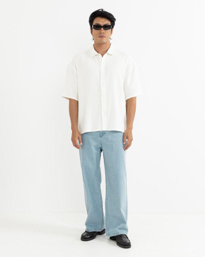LEADS RELAXED CHECK SS SHIRT WHITE
