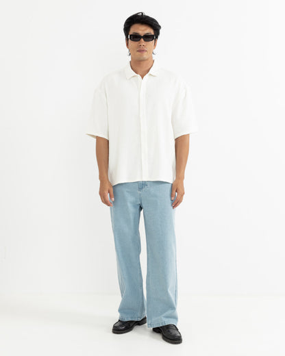LEADS RELAXED CHECK SS SHIRT WHITE