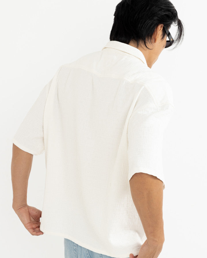 LEADS RELAXED CHECK SS SHIRT WHITE