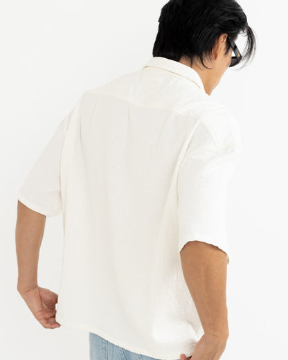 LEADS RELAXED CHECK SS SHIRT WHITE