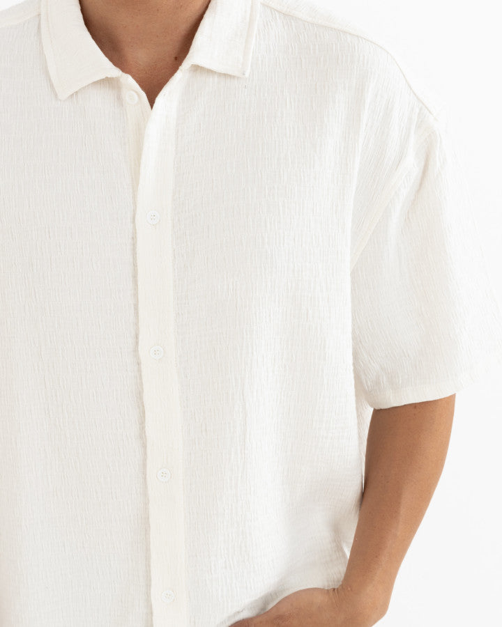 LEADS RELAXED CHECK SS SHIRT WHITE