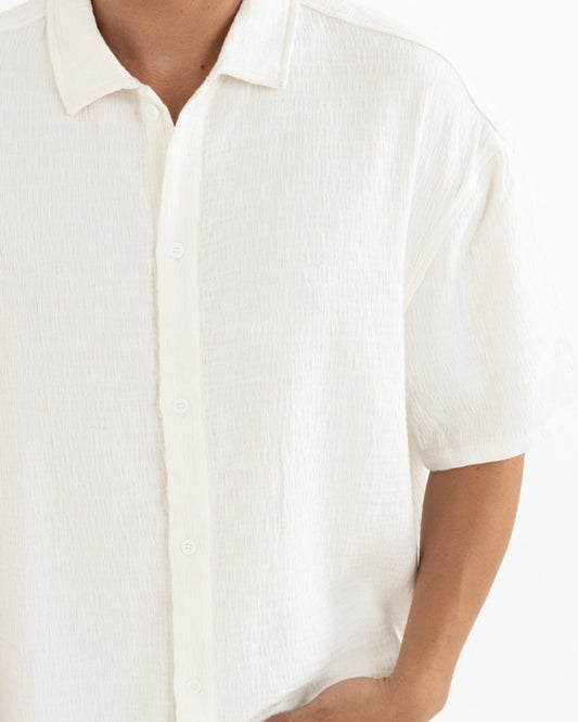 LEADS RELAXED CHECK SS SHIRT WHITE