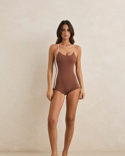 LILY RIB CROSS BACK SURF SHORT ONE PIECE chocolate