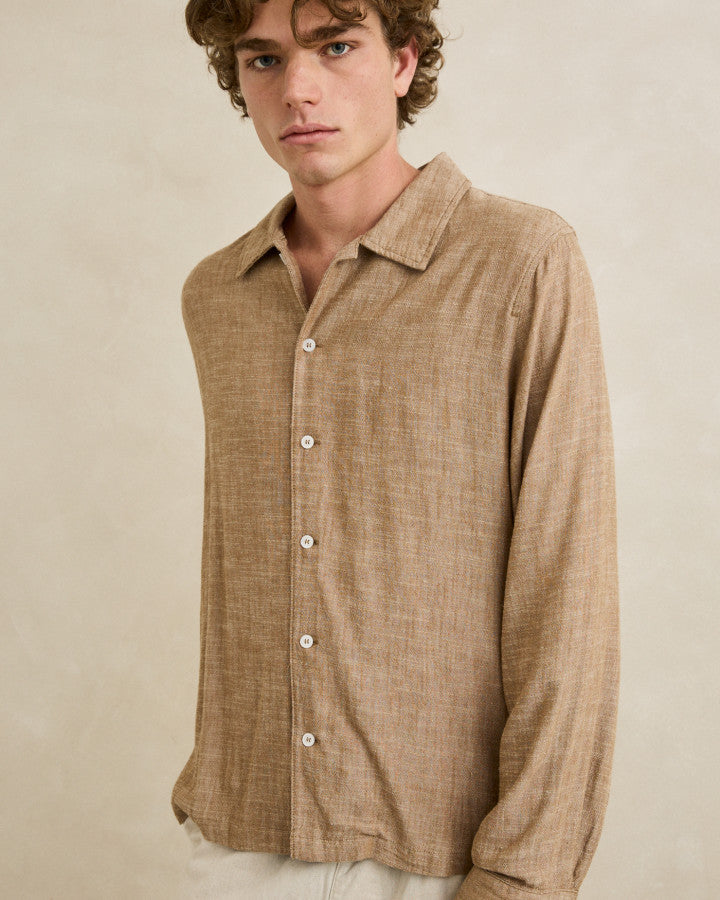 LINEN CHAMBRAY LS SHIRT coffee