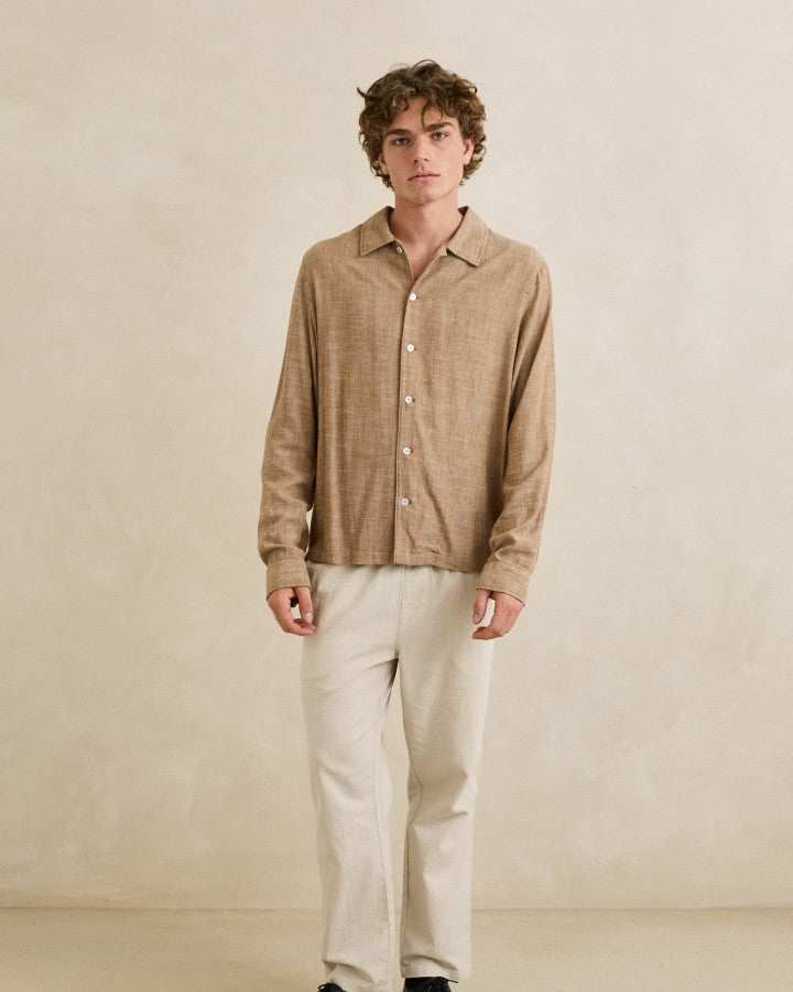 LINEN CHAMBRAY LS SHIRT coffee