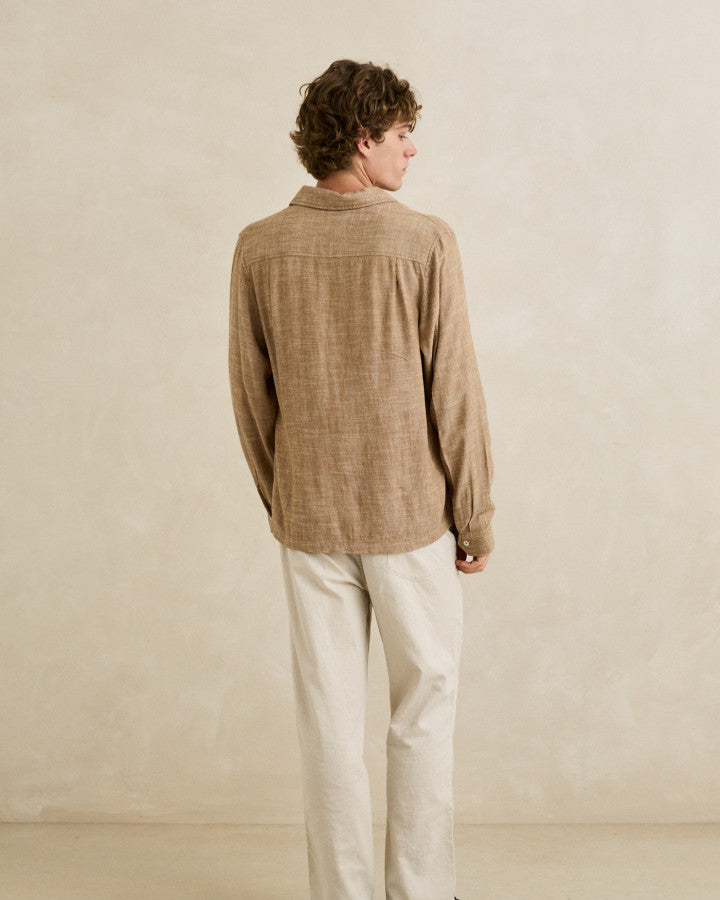 LINEN CHAMBRAY LS SHIRT coffee