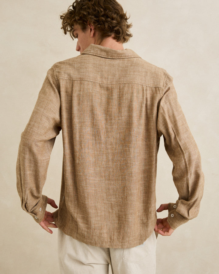 LINEN CHAMBRAY LS SHIRT coffee
