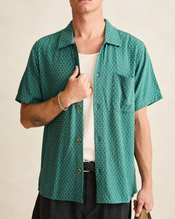LINEN FLOAT STITCH SS SHIRT pine