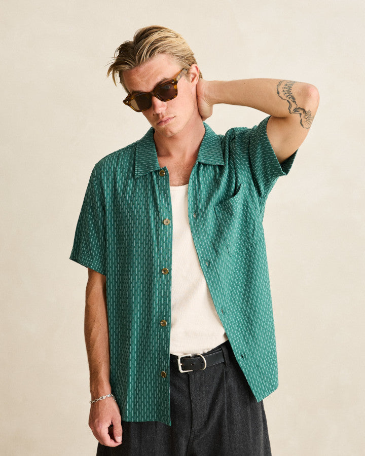 LINEN FLOAT STITCH SS SHIRT pine