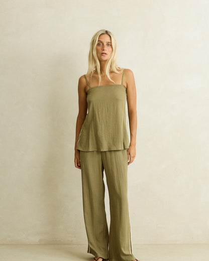 LINEN LACE TRACK PANT olive