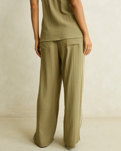 LINEN LACE TRACK PANT olive