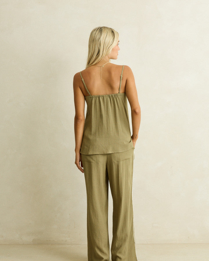 LINEN LACE TRACK PANT olive