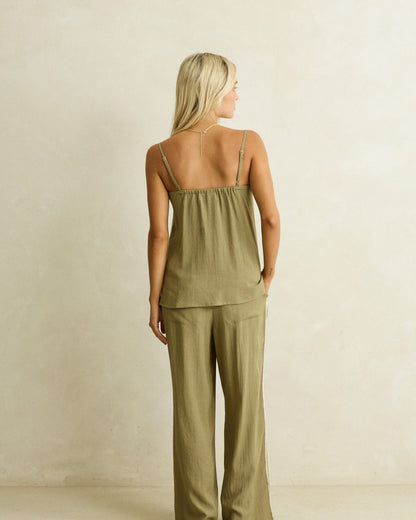 LINEN LACE TRACK PANT olive