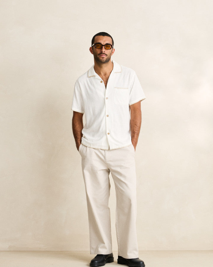 LINEN WHIP STITCH SS SHIRT vintage white