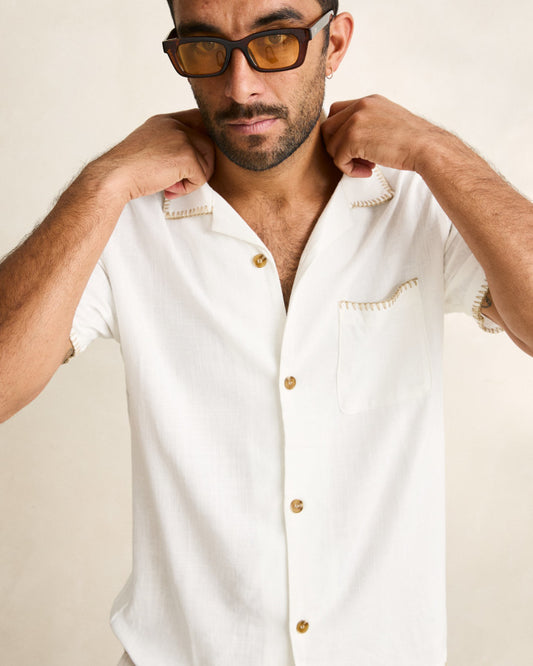 LINEN WHIP STITCH SS SHIRT vintage white