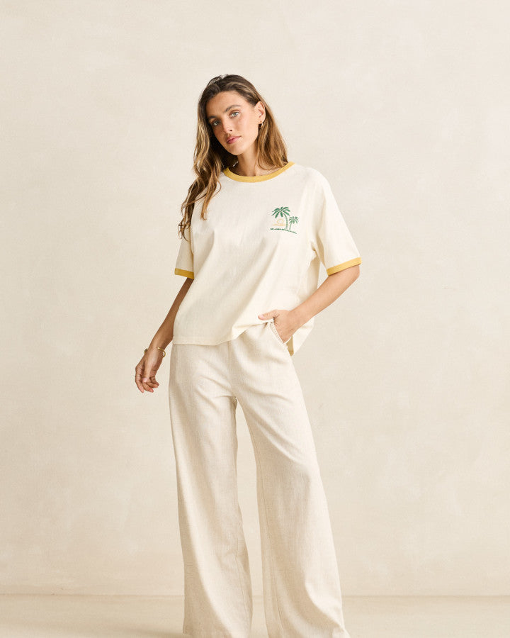 LINEN WHIP STITCH WIDE LEG PANT natural