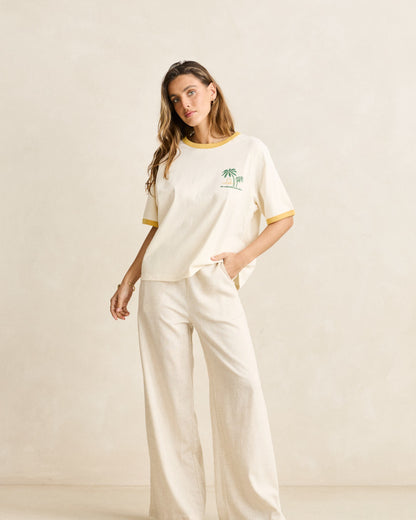 LINEN WHIP STITCH WIDE LEG PANT natural