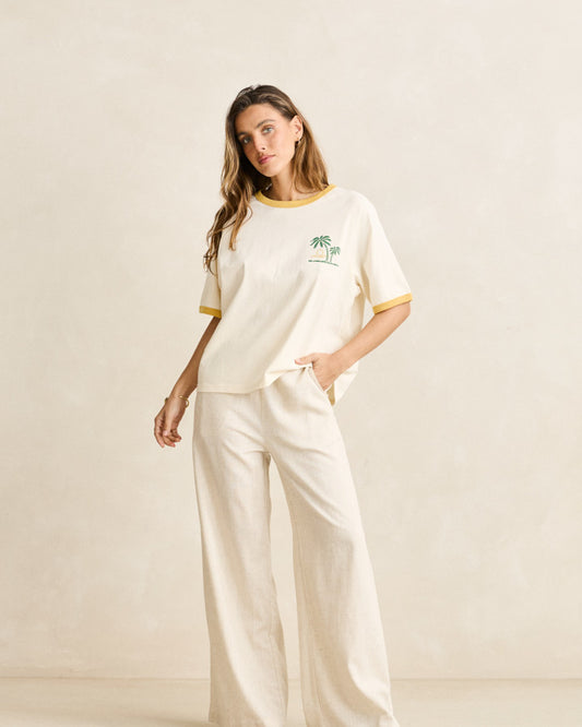 LINEN WHIP STITCH WIDE LEG PANT natural