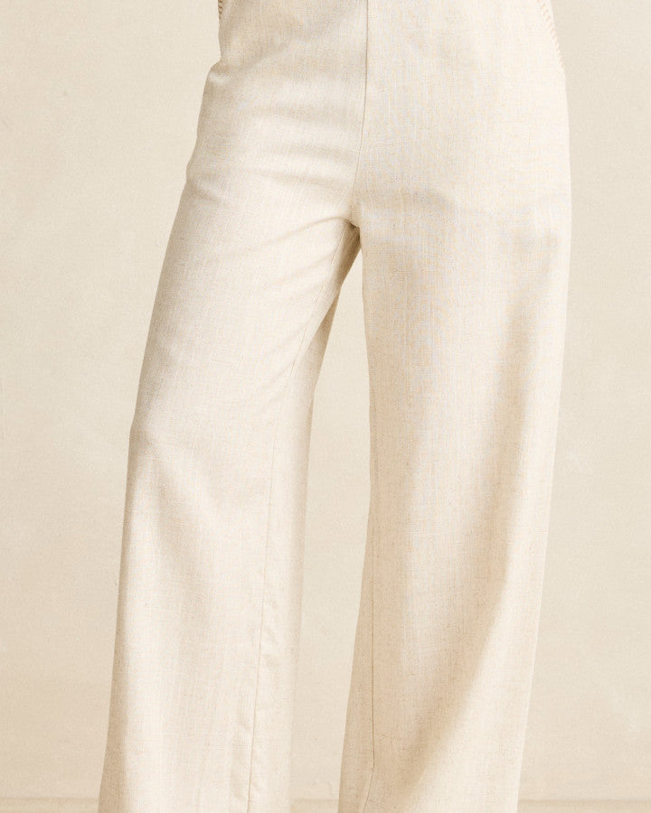 LINEN WHIP STITCH WIDE LEG PANT natural